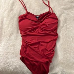 Express body contour red body suit, size medium